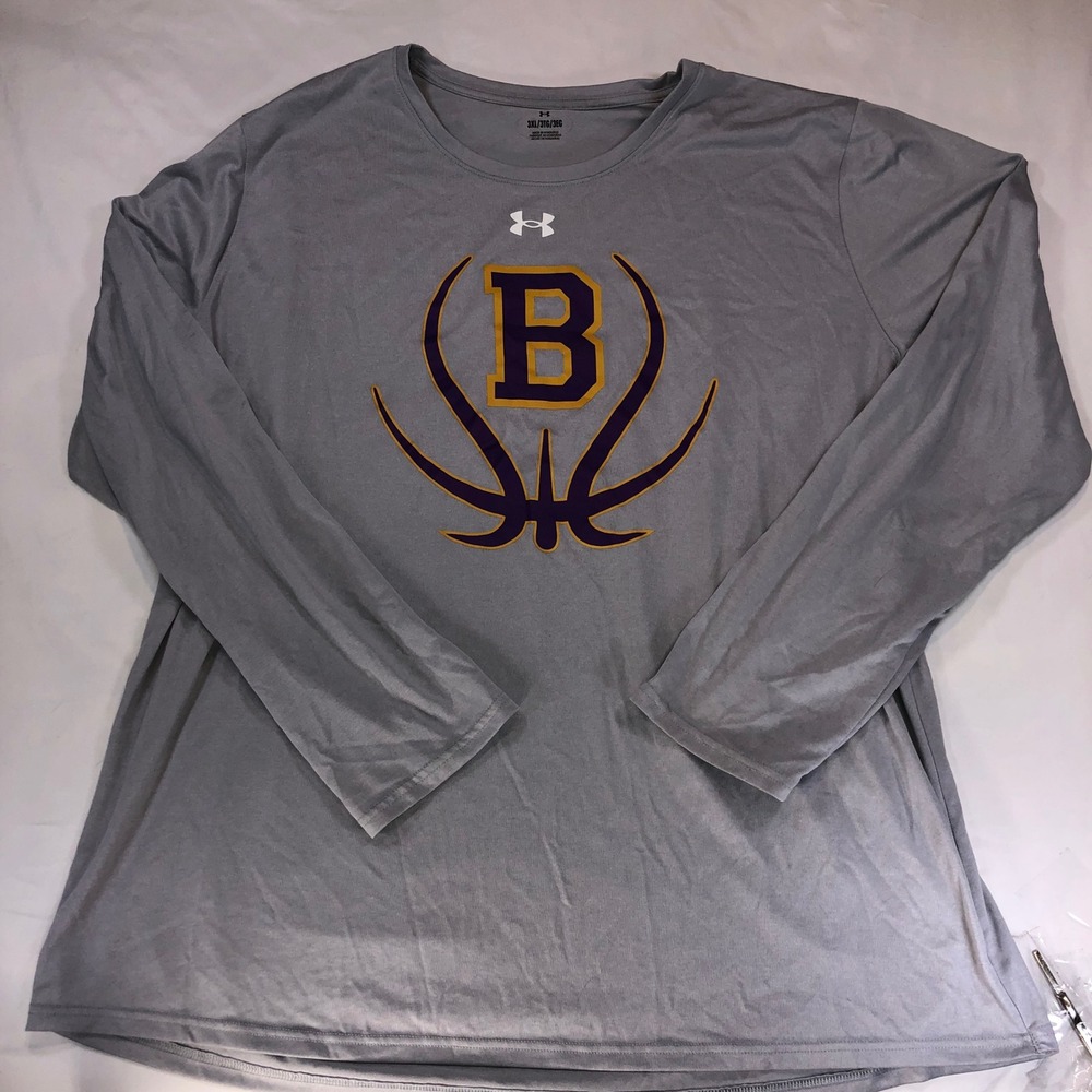 Under Armour Mens 3XL Gray Basketball Graphic Long Sleeve HeatGear Shirt